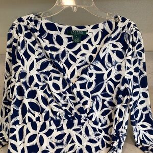 Ralph Lauren Navy and White Patterned Blouse